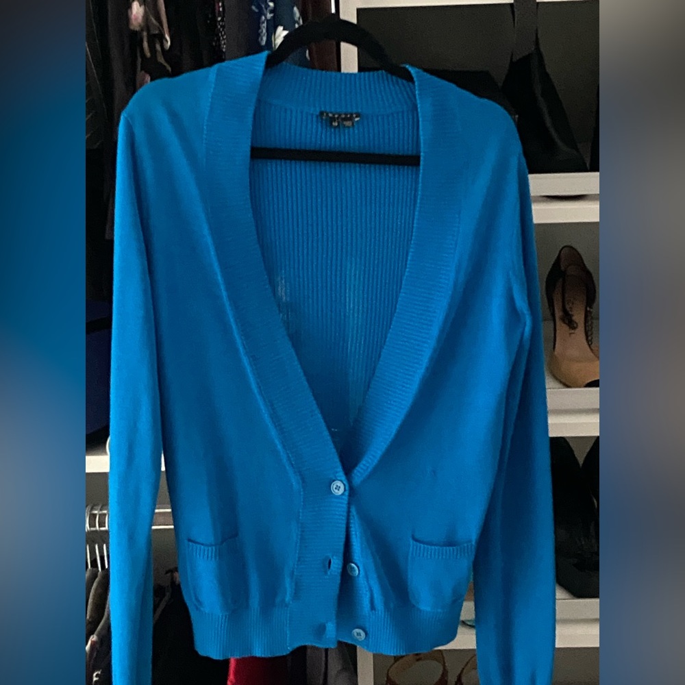 Theory light blue linen & silk cardigan